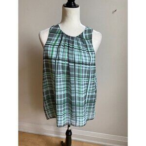 Vince Camuto  women green plaid tank top blouse sz small